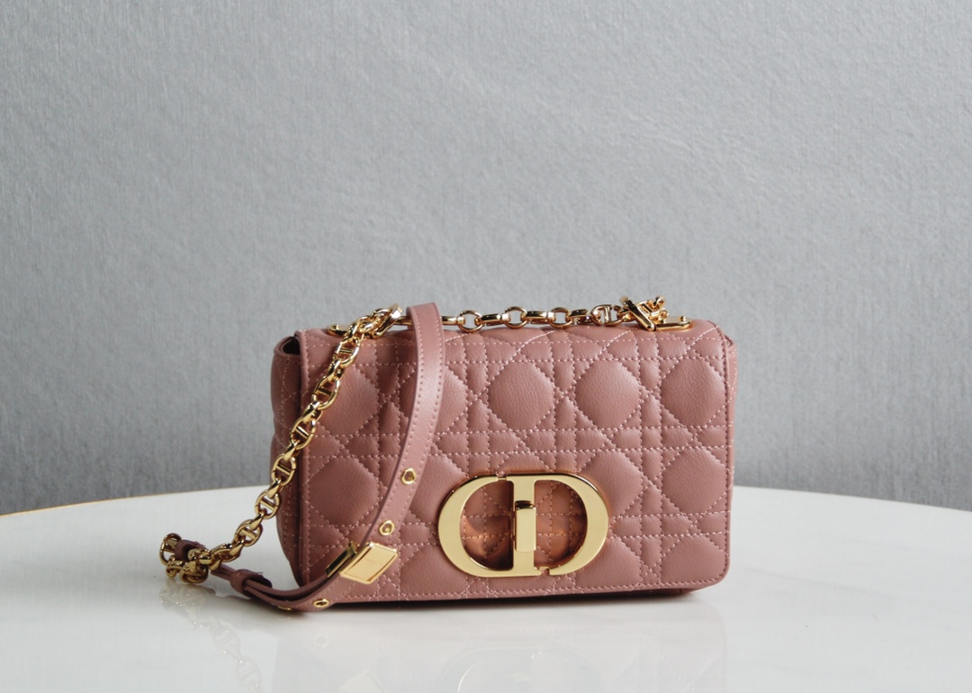 Small Dior Caro Bag Blush Supple Cannage Calfskin